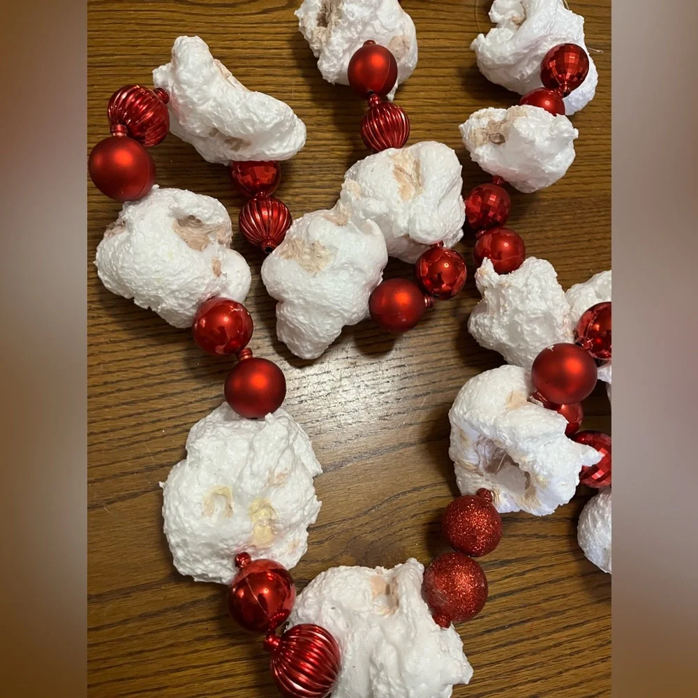 Handmade 7ft Strand Of Popcorn & Cranberry Christmas Tree Garland